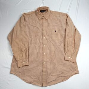 Ralph Lauren Polo Plaid Shirt Men's 16.5 32/33 Button Up Long Sleeves Beige